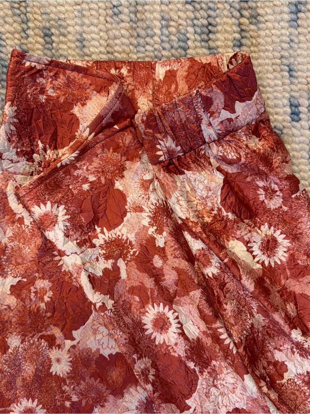 Ganni Rust and Cream Floral A-Line Slip Skirt - Picture 3 of 6